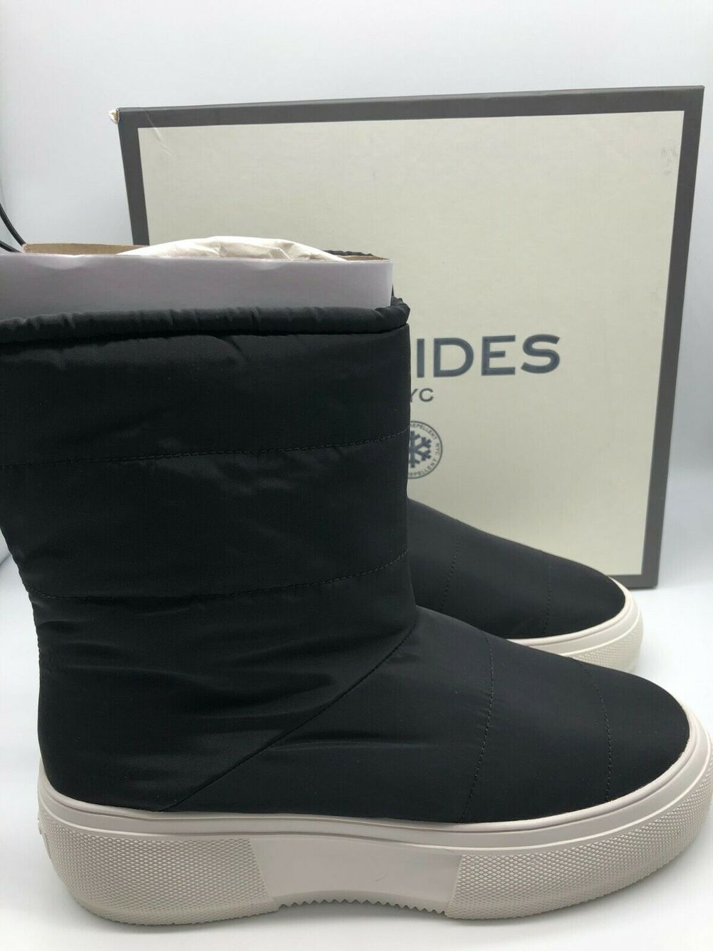 JSlides Women's Cozy Black Platform Waterproof Nylon Booties Size 10